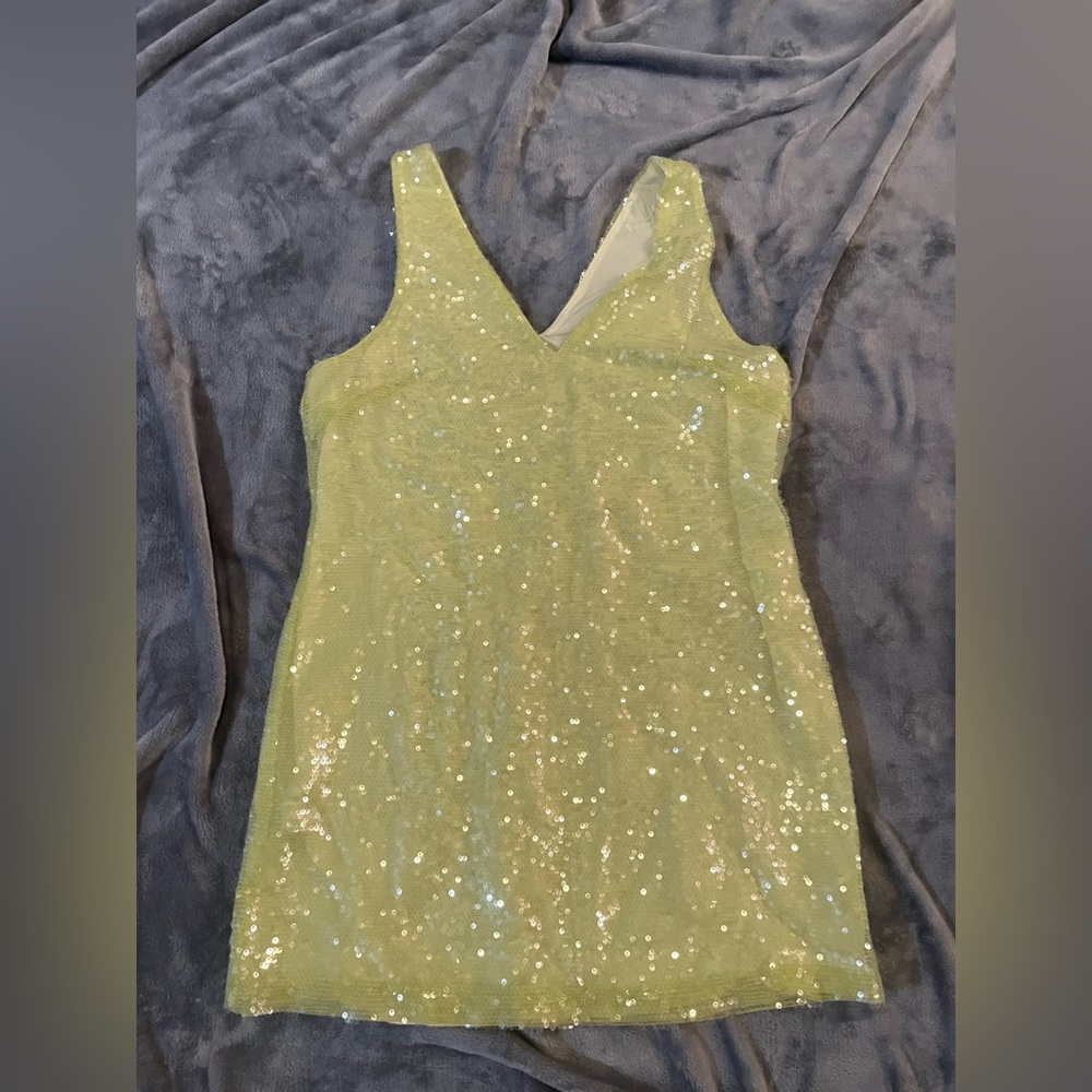 Womens Medium Neon Green Sequin Mini Dress NWOT